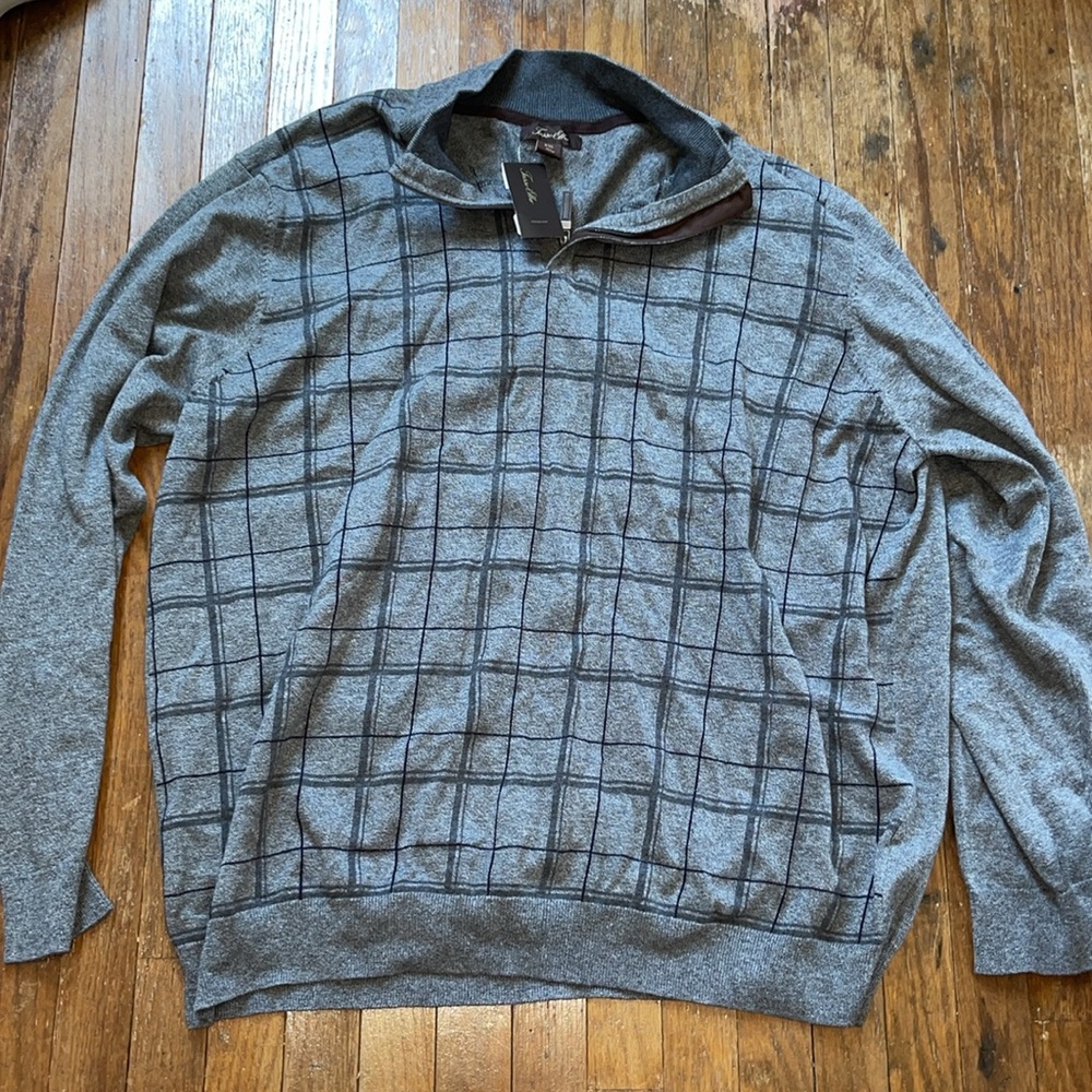 Men’s Striped Half Zip Gray Sweater